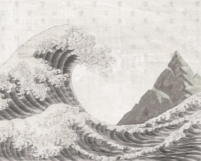 Fototapete Die große Welle vor der Küste von Kanagawa, monochromes Muster