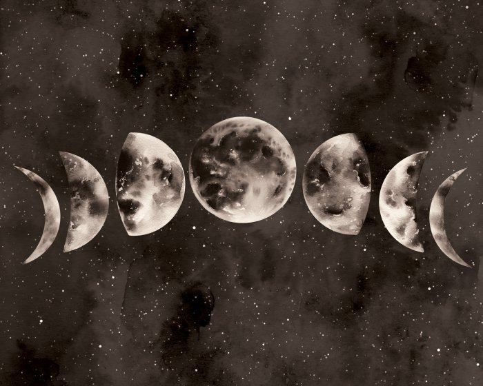 Fototapete Mondphasenmuster im Aquarellstil