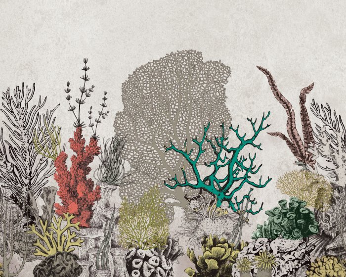 Fototapete Nautisches Muster mit Korallen auf strukturiertem Hintergrund