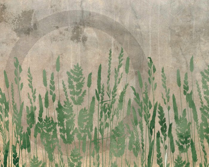 Fototapete Feldpflanzen und geometrische Formen, modernes Muster