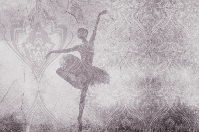 Fototapete Balletttänzerin auf ornamentalem Hintergrund