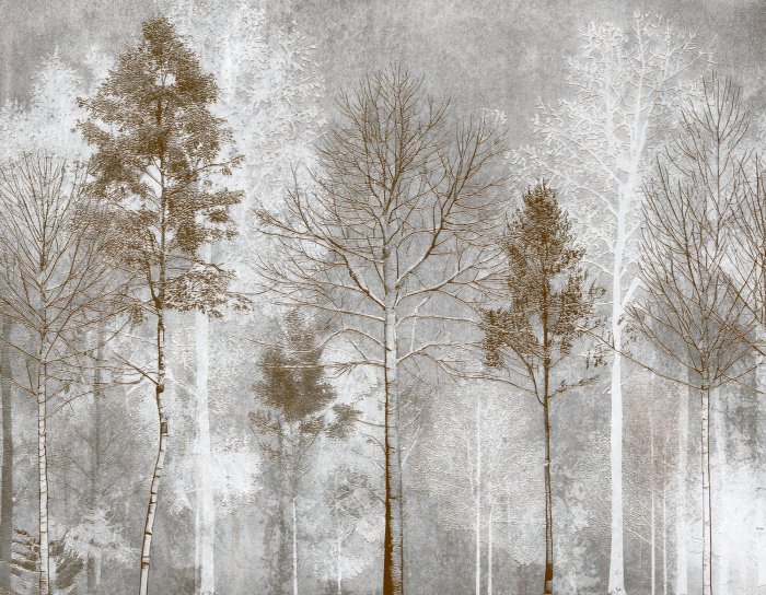 Fototapete Hohe Bäume auf einem grauen strukturierten Hintergrund