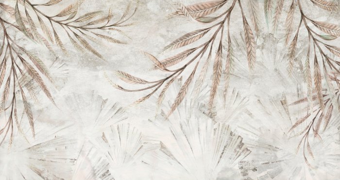 Fototapete Tropische Blätter auf strukturiertem Hintergrund in Grautönen