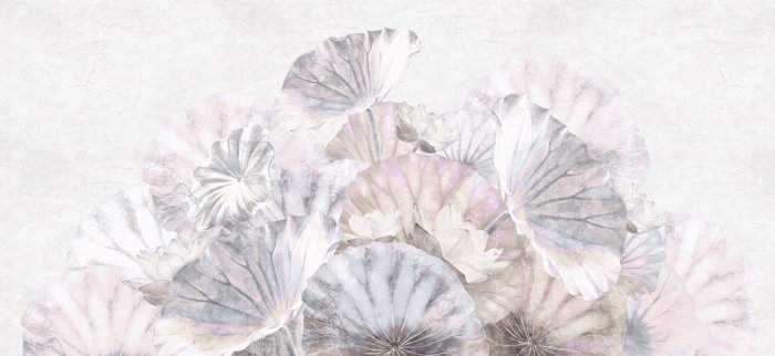 Fototapete Lotusblüten und Blätter auf einem strukturierten Hintergrund