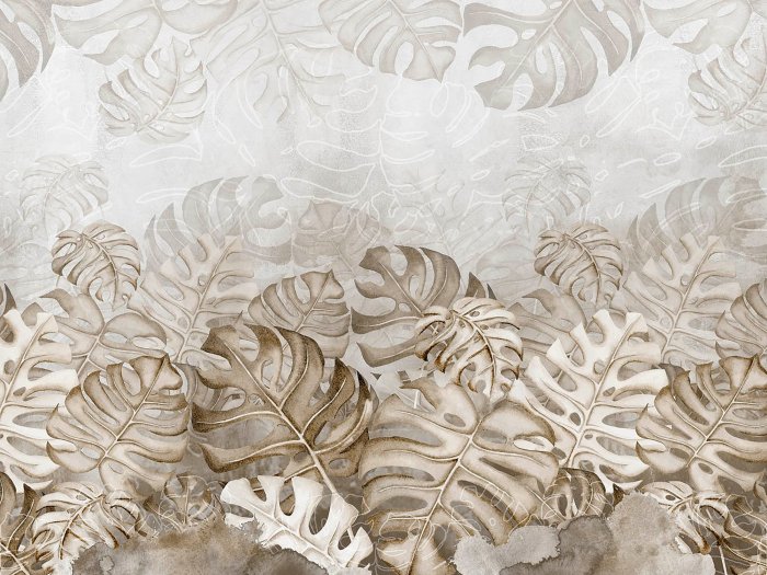 Fototapete Monstera-Blätter auf einem Aquarell-Hintergrund