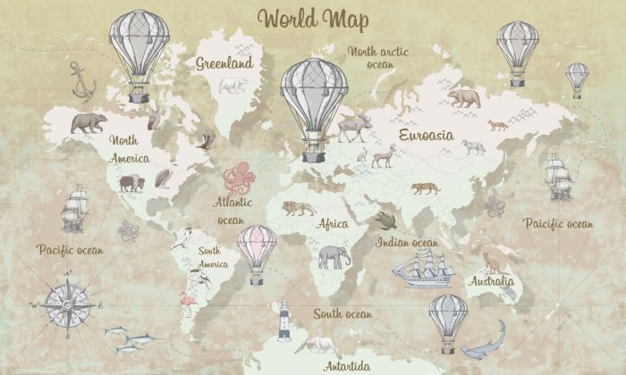 Fototapete Kinderweltkarte mit Tieren