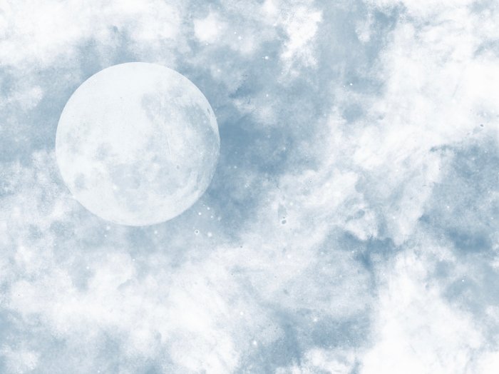 Fototapete Der Mond zwischen den Wolken auf blauem Hintergrund