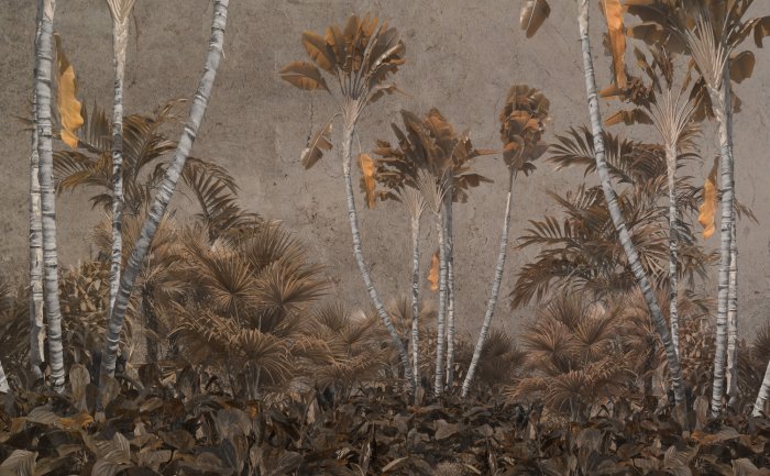 Fototapete Tropische Pflanzen und Palmen in herbstlichen Farben