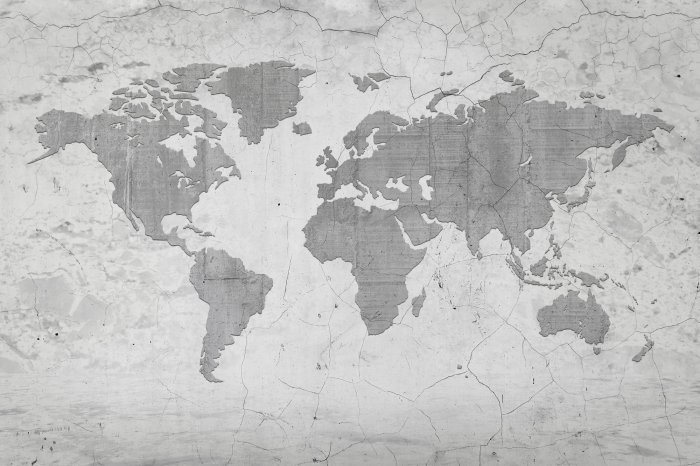 Fototapete Graue Weltkarte im Industriestil