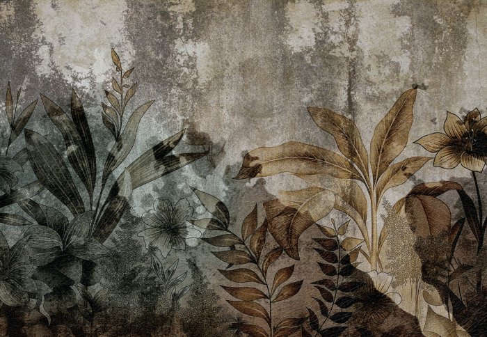 Fototapete Botanische Abstraktion auf Beton