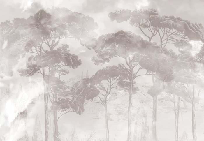 Fototapete Neblige Waldlandschaft in Beige