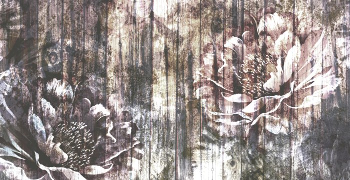 Fototapete Rosa Pfingstrosenblüten auf Holz