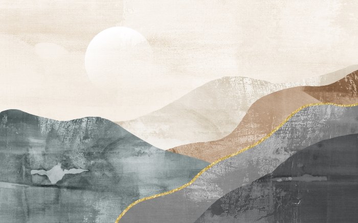 Fototapete Abstrakte Landschaft mit Bergen und Mond