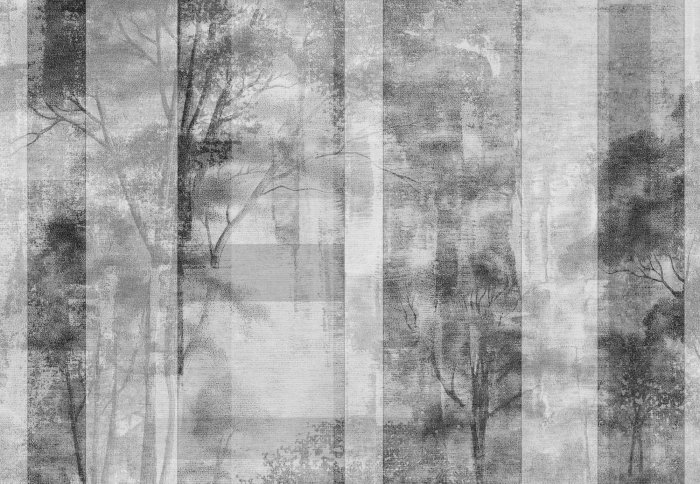 Fototapete Waldlandschaft mit Bäumen in Schwarz und Weiß