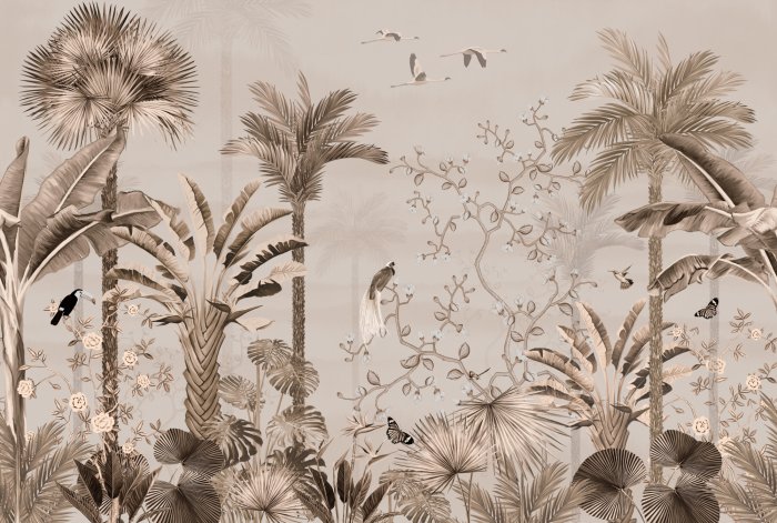Fototapete Palmen und Vögel im tropischen Dschungel