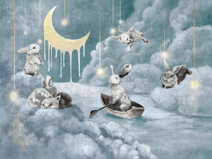 Fototapete Hasen im Himmelsland - eine Komposition für Kinder