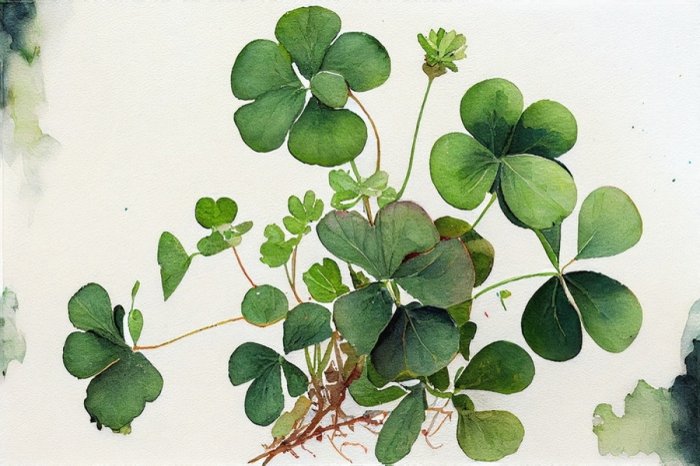 Fototapete Grüne Kleepflanze mit Aquarell bemalt