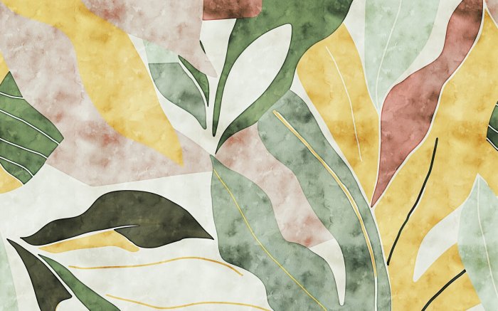 Fototapete Bunte Aquarellblätter botanisches Muster