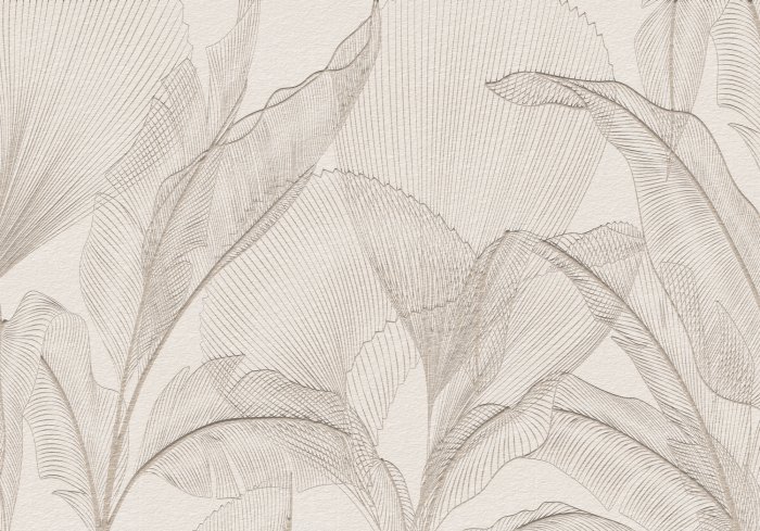 Fototapete 3D-Blätter auf beigem Hintergrund