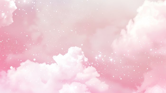 Fototapete Dicke Wolken und Sterne am rosa Himmel