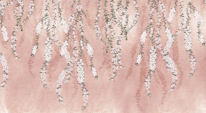 Fototapete Zweige von Pflanzen mit weißen Blüten auf rosa Hintergrund