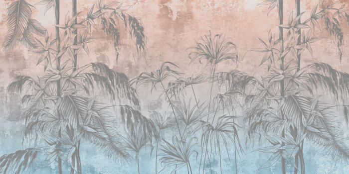 Fototapete Bambuszweige mit Blättern auf Beton