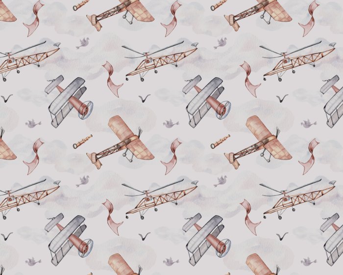 Fototapete Flugzeuge zwischen den Wolken in einem Aquarellhimmel