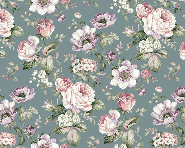 Fototapete Pastellfarbene Blumen auf schlichtem Hintergrund