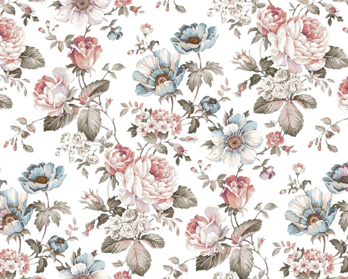 Fototapete Pastellfarbene Aquarellblumen auf weißem Hintergrund