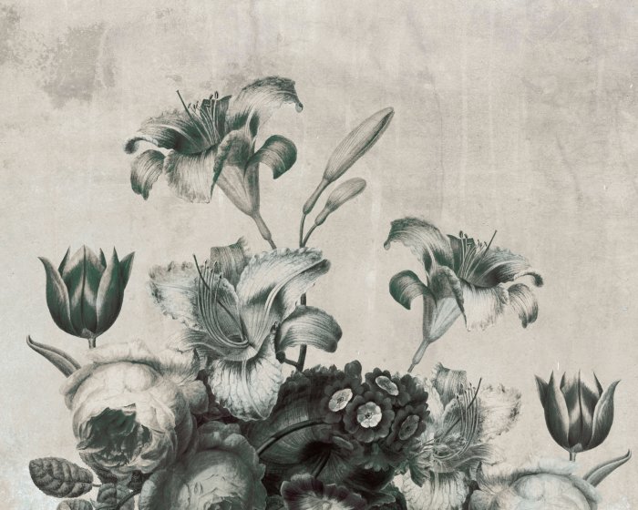 Fototapete Monochrome Vintage-Blumen auf strukturiertem Hintergrund