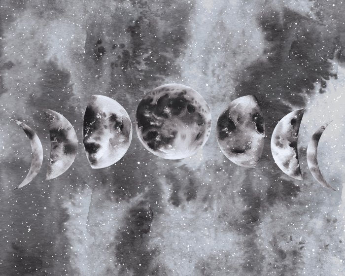 Fototapete Mondphasen auf einem Aquarellhintergrund