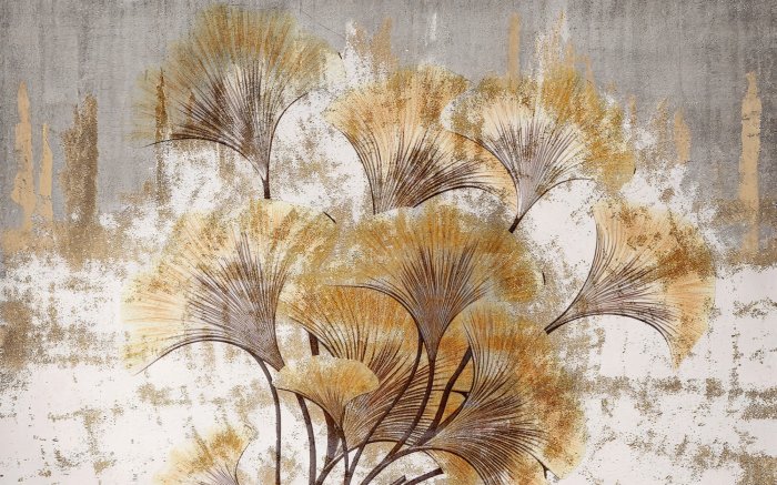 Fototapete Ginkgoblätter auf strukturiertem Hintergrund