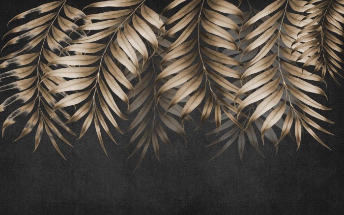 Fototapete Große Palmblätter auf schwarzem Hintergrund