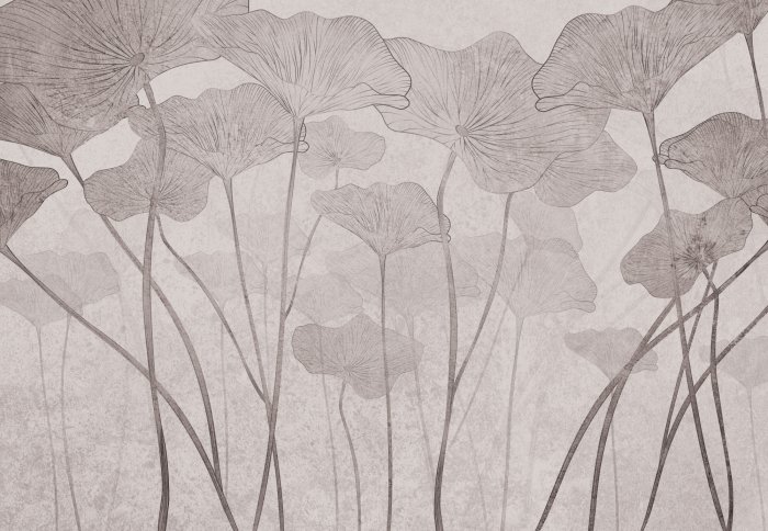 Fototapete Monochromes Blattmuster mit subtiler Betonstruktur