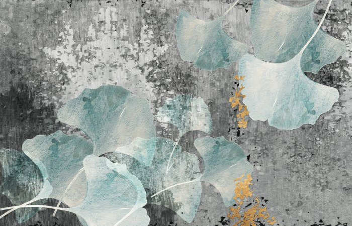 Fototapete Blaue Ginkgoblätter in moderner Abstraktion