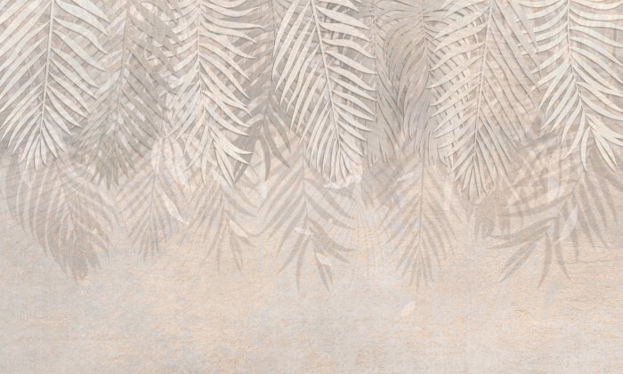 Fototapete Eine Pflanzenkomposition mit Palmblättern auf beigem Hintergrund