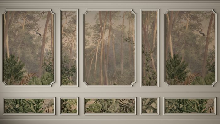 Fototapete Eine Komposition mit einem Wald in Stuck