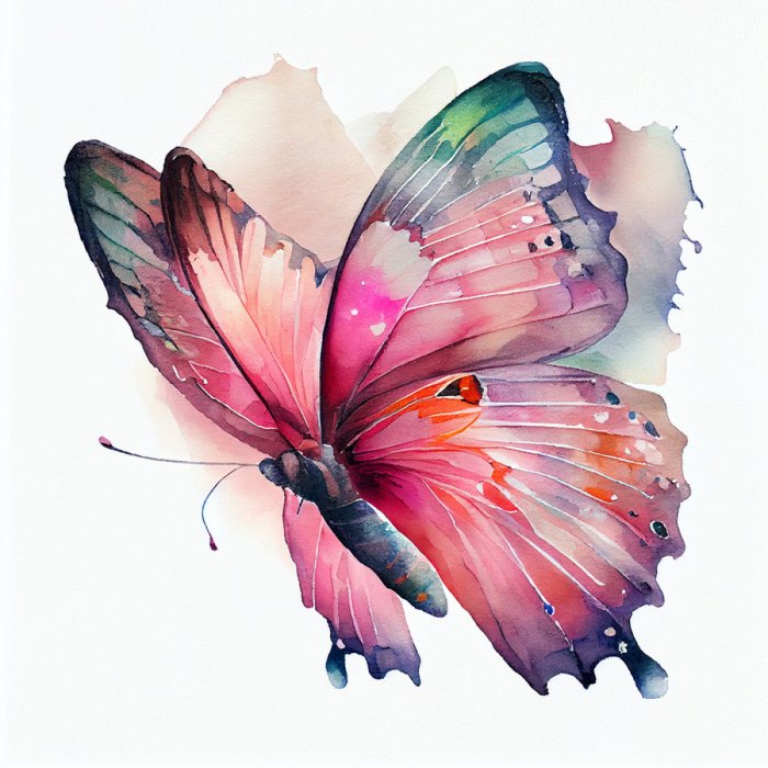 Bild Aquarell Schmetterling in rosa und grünen Farben