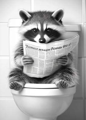 Poster Waschbär mit Zeitung auf der Toilette