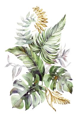 Poster Tropische Blätter mit Aquarell gemalt