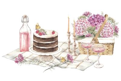 Poster Picknick Aquarellillustration