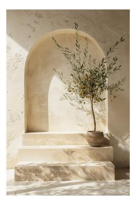 Poster Mittelmeer Stil Olivenbaum auf beigem Hintergrund