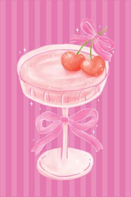 Poster Rosa Cocktail mit Kirschen