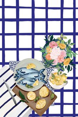 Poster Sardinen mit Zitronen und Oliven