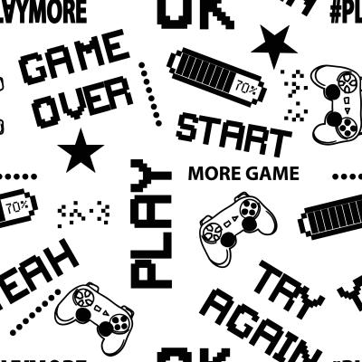 Tapete Schwarz weiße Pixel und Schriftzüge Gaming Muster