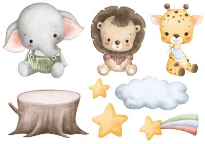 Sticker Baby-Safari-Tiere und Sterne