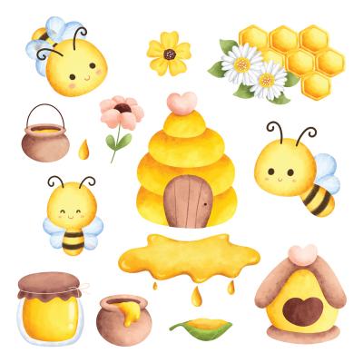 Sticker Wunderschöne Bienen, Blumen und Honig