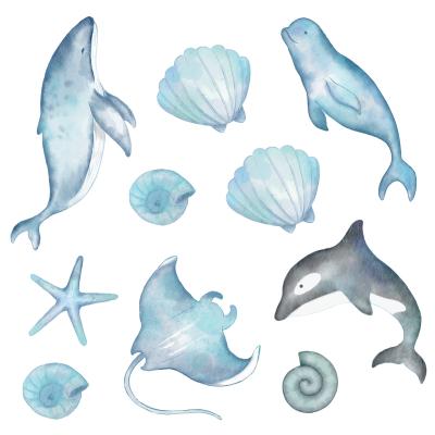 Sticker Meerestiere Wal Delfin Orca und Seestern