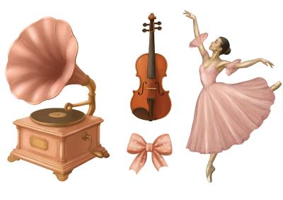 Sticker Ballerina Grammophon und Violine