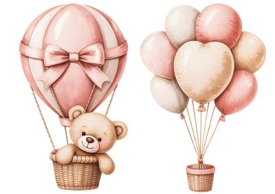 Sticker Ein niedlicher Teddybär und rosa Luftballons